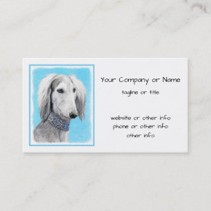 Tarjeta De Visita Pintura Saluki (plateada) - Arte Perro Original.