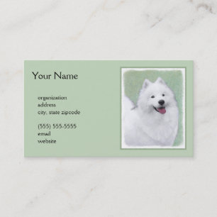 Tarjeta De Visita Pintura Samoyed - Arte Perro Original Cuto