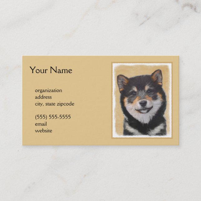 Tarjeta De Visita Pintura Shiba Inu (Negro y Tan) - Arte de perro (Anverso)