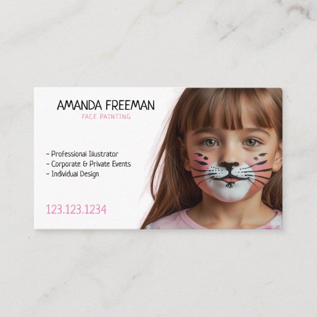 Tarjeta De Visita Pintura simple de cara rosa y blanco (Anverso)