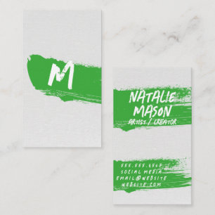 Tarjeta De Visita Pintura verde monograma cepillado sobre lienzo