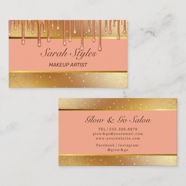 Tarjeta De Visita Pinzas de Purpurina de oro Glam Rosa Artista de ma (Anverso / Reverso)