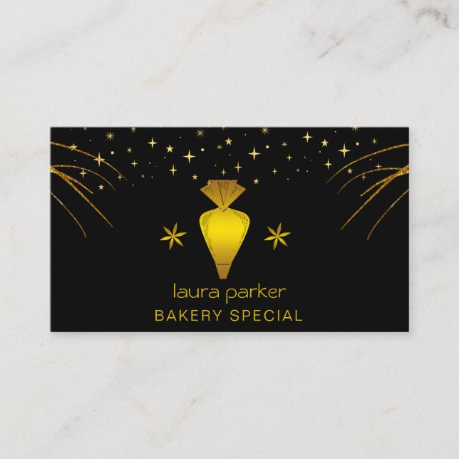 Tarjeta De Visita Piping Bag Panadería Pastelería de Oro Rasgo (Anverso)