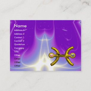 Tarjeta De Visita PISCES GOLD ZODIAC RÓTULO Astrología Violeta Púrpu