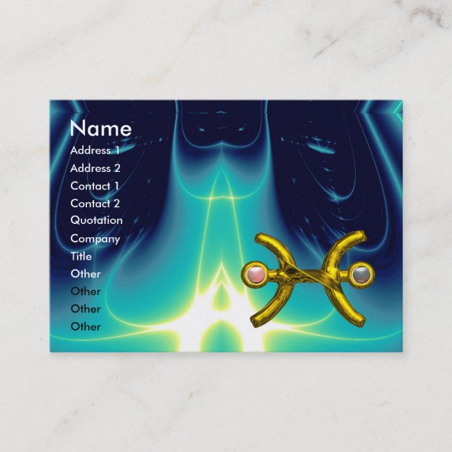 Tarjeta De Visita PISCES, perlas, azul turquesa brillante brillante  (Anverso)