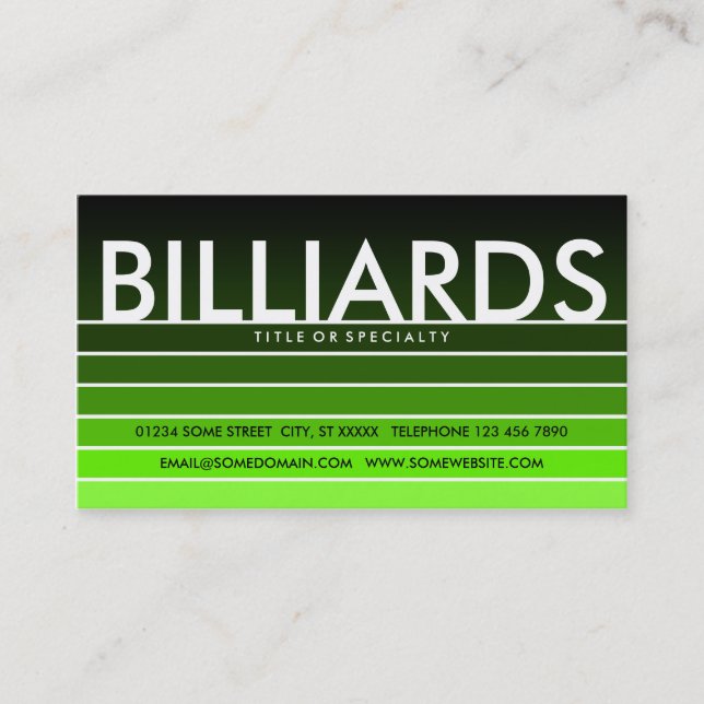 Tarjeta De Visita Piscina verde BILLIARDS (Anverso)
