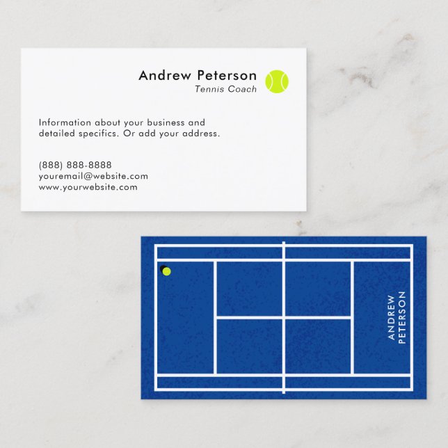 Tarjeta De Visita Pista azul del entrenador del tenis (Anverso / Reverso)