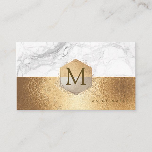 TARJETA DE VISITA PIXDEZINAS MARBLE FAUX ORO+HONEYCOMB (Anverso)