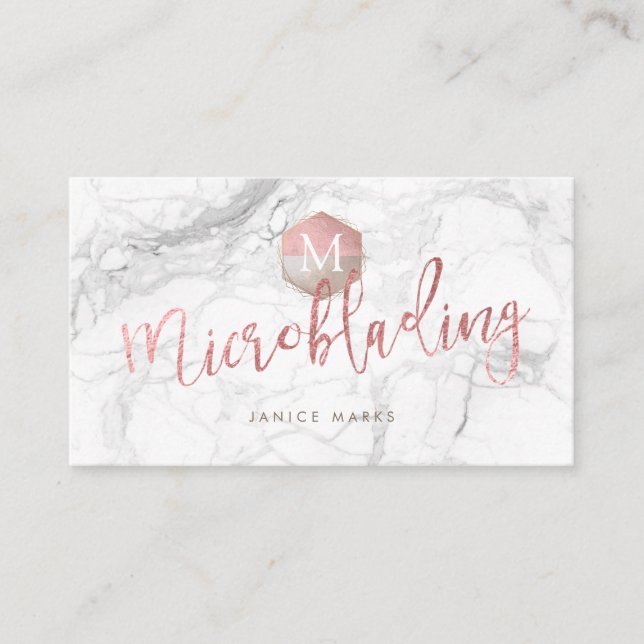 TARJETA DE VISITA PIXDEZINAS MICROBLADORA MARBLE FAUX ROSA ORO (Anverso)