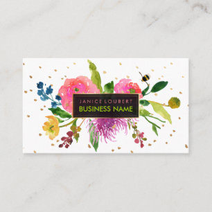 Tarjeta De Visita PixDezines Acuarela Floral/Ranunculus/Confeti