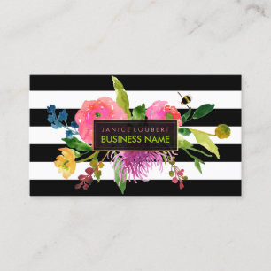 Tarjeta De Visita PixDezines acuarela floral/ranunculus/rayas