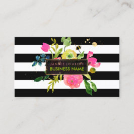 Tarjeta De Visita PixDezines acuarela floral/ranunculus/rayas