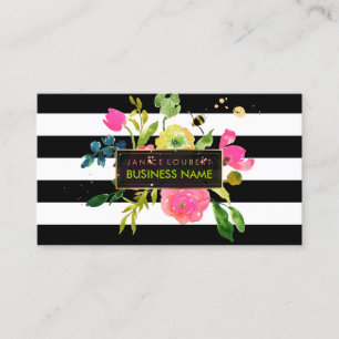 Tarjeta De Visita PixDezines acuarela floral/ranunculus/rayas