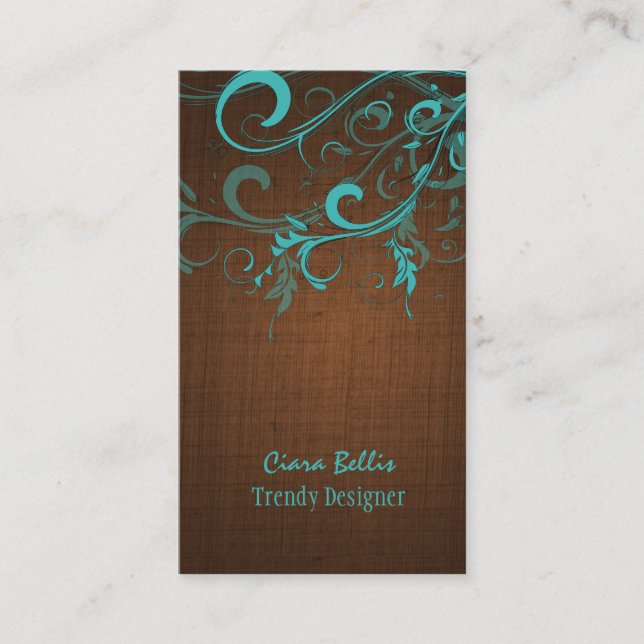 Tarjeta De Visita PixDezines aqua swirls/faux linen (Anverso)