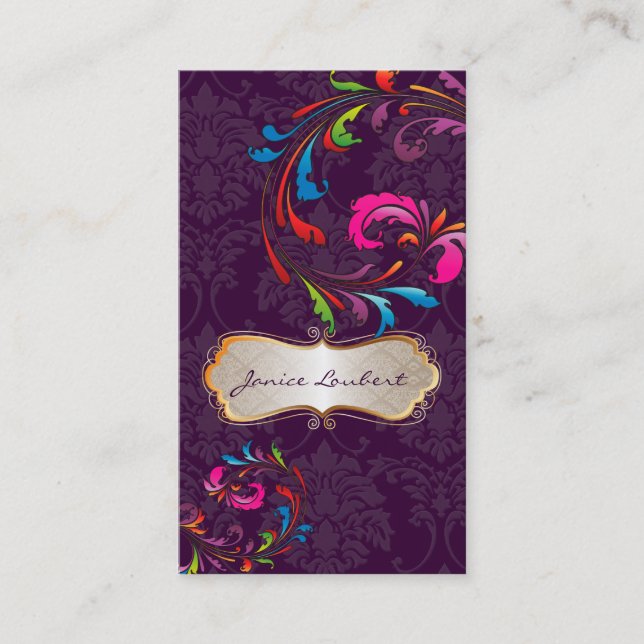 Tarjeta De Visita PixDezines Arcoiris Swirls+florentius damask (Anverso)