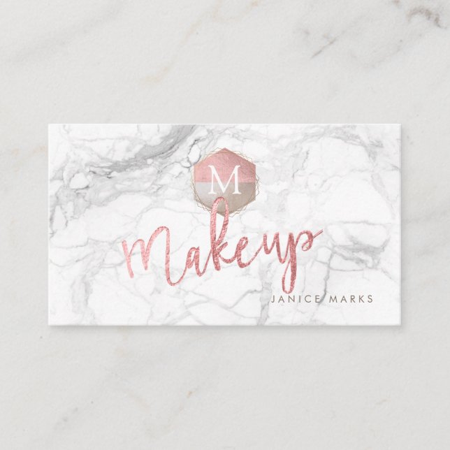 TARJETA DE VISITA PIXDEZINES ARTISTA DE MAKE-UP MARBLE FAUX ROSA GOL (Anverso)