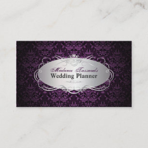 Tarjeta De Visita PixDezines bijoux damask faux plata/ciruela