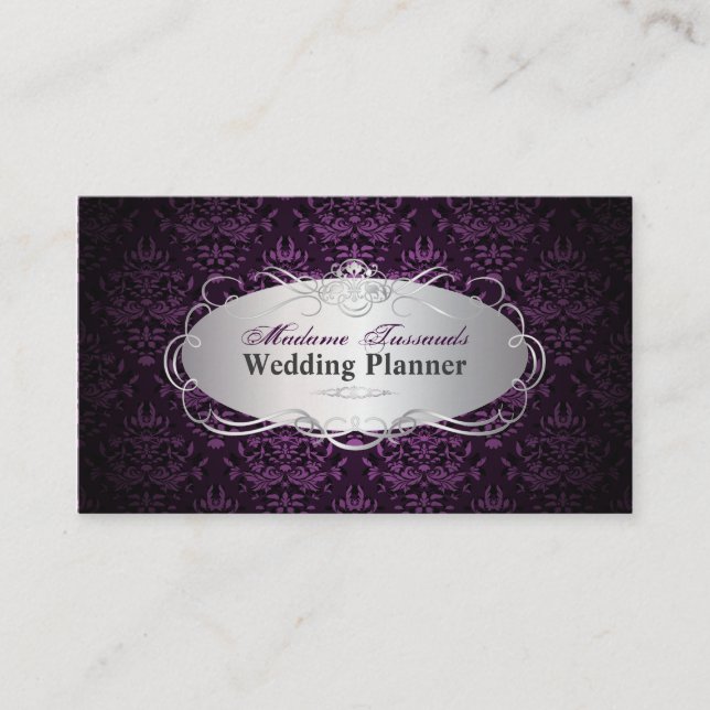 Tarjeta De Visita PixDezines bijoux damask faux plata/ciruela (Anverso)
