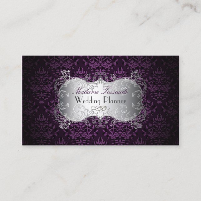 Tarjeta De Visita PixDezines bijoux damasq faux plata/plum (Anverso)