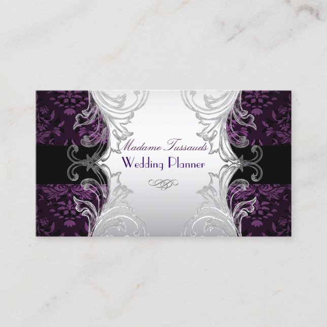 Tarjeta De Visita PixDezines bijoux damasq faux plata/púrpura (Anverso)