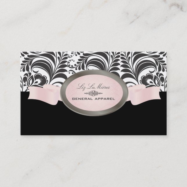 Tarjeta De Visita PixDezines Black, Pink, White Bellissimo Damask (Anverso)