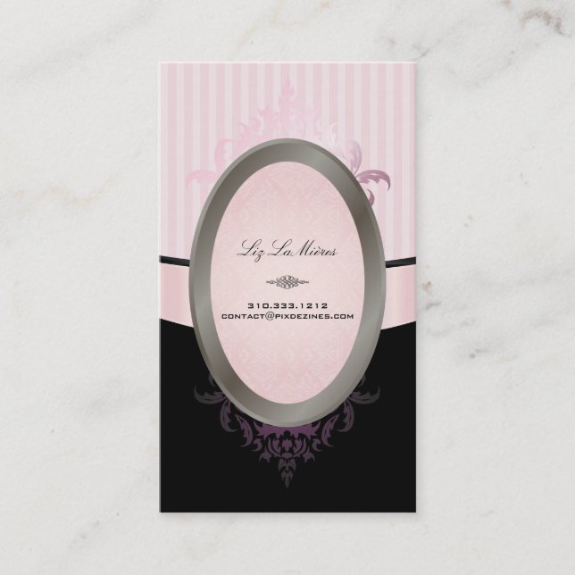 Tarjeta De Visita PixDezines Black, Pink, White, rayas regulables (Anverso)