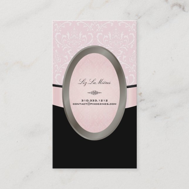 Tarjeta De Visita PixDezines Black, Rossi Damask Rosa (Anverso)