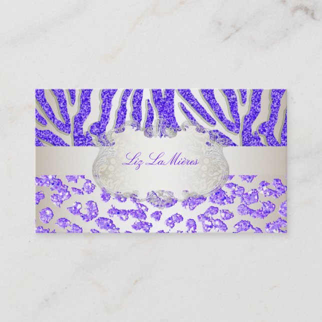 Tarjeta De Visita PixDezines cebra púrpura/leopardo (Anverso)