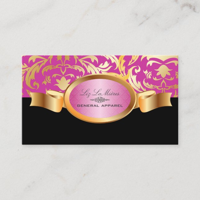 Tarjeta De Visita PixDezines Céline Damask, rosa (Anverso)