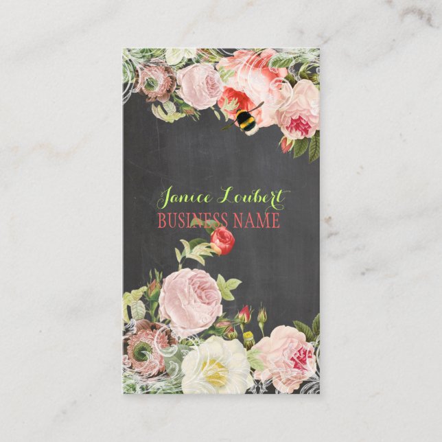 Tarjeta De Visita PixDezines Chalkboard+Vibrantes Peonies (Anverso)