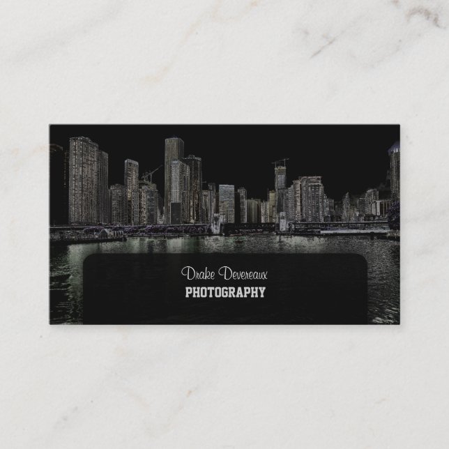 Tarjeta De Visita PixDezines City Scape, Lakeshore, Chicago/negro (Anverso)