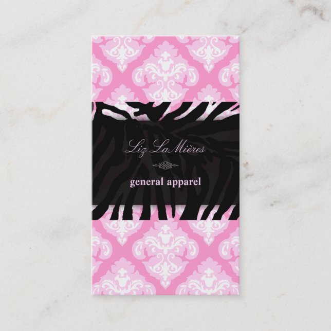 Tarjeta De Visita PixDezines color rosa + blanco olivia Damask/diy f (Anverso)