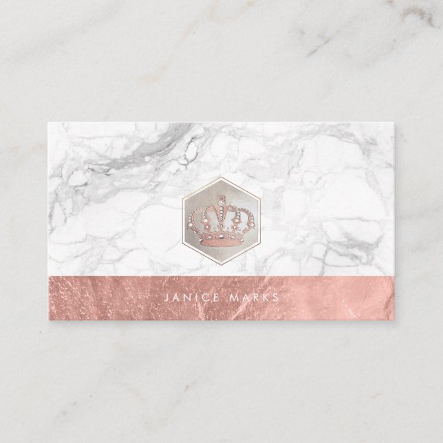TARJETA DE VISITA PIXDEZINES CORONA MPERIAL| ORO ROSA MARBLE FAUX (Anverso)