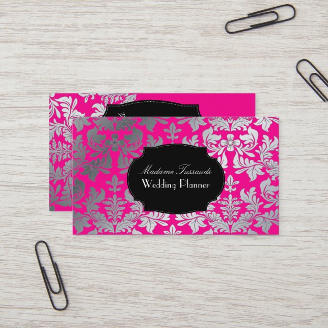 Tarjeta De Visita PixDezines damasco barroco imitación plata/rosa ca (Anverso/Reverso In Situ)