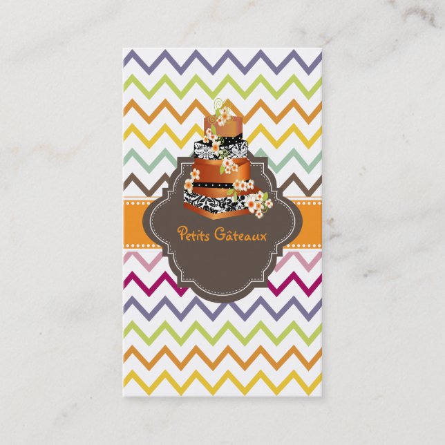 Tarjeta De Visita PixDezines damasquinar pastel de bodas+chevron (Anverso)