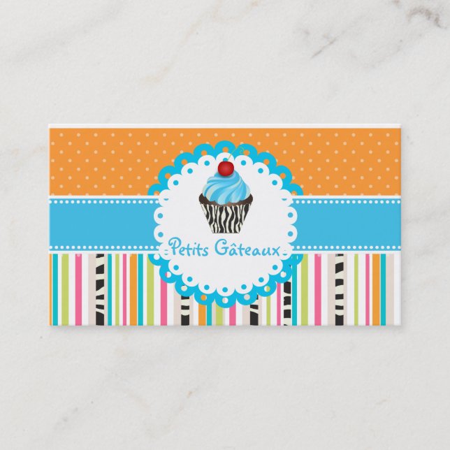 Tarjeta De Visita PixDezines de arándano azul giran cupcake+stripes (Anverso)