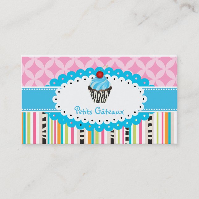 Tarjeta De Visita PixDezines de arándano azul giran cupcake+stripes (Anverso)