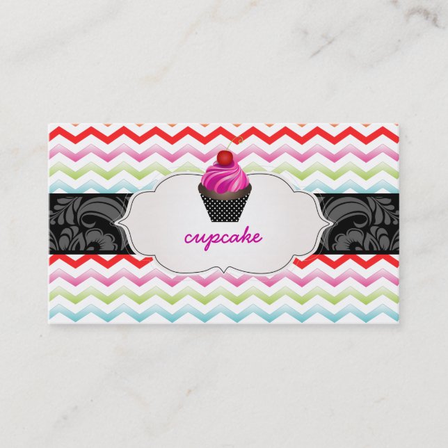 Tarjeta De Visita PixDezines de fresa giran cupcake+chevron (Anverso)