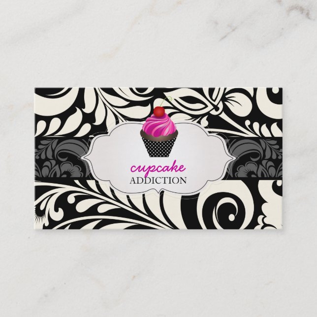 Tarjeta De Visita PixDezines de fresa giran cupcake+damask (Anverso)