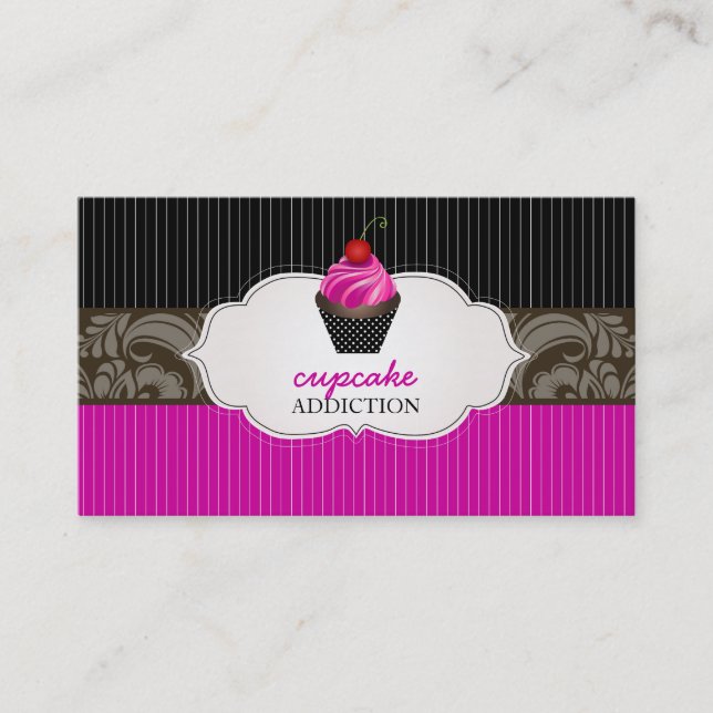 Tarjeta De Visita PixDezines de fresa giran cupcake+pinstripes (Anverso)