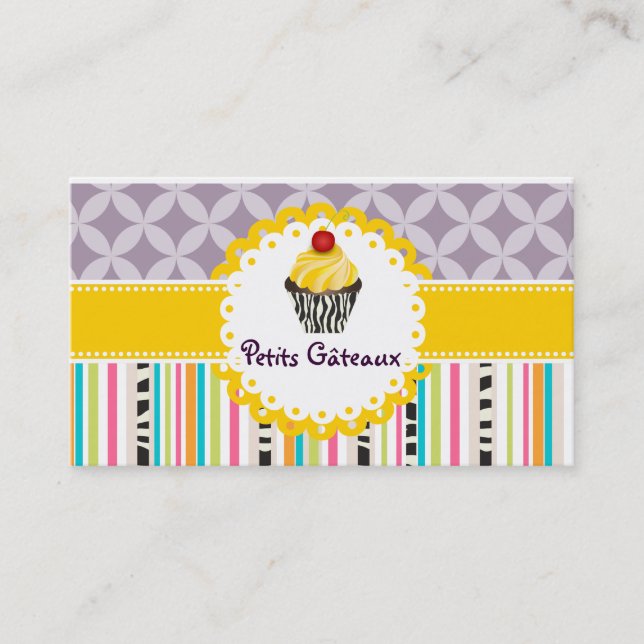 Tarjeta De Visita PixDezines de limón giran cupcake+stripes (Anverso)
