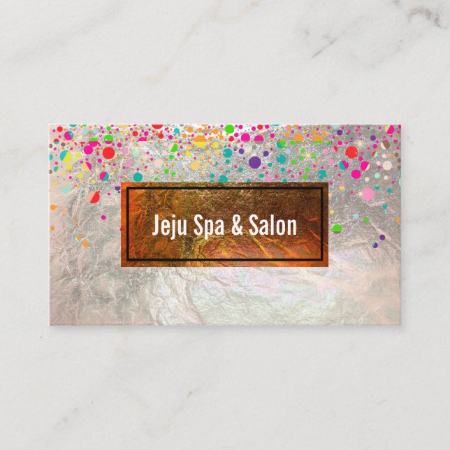 Tarjeta De Visita PixDezines deslumbrados/arco iris/plata falsa (Anverso)