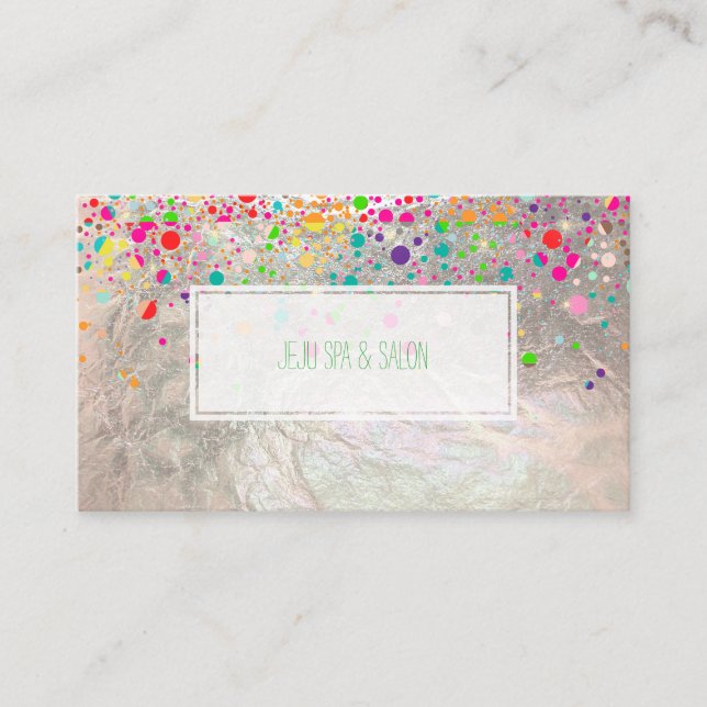 Tarjeta De Visita PixDezines deslumbrados/arco iris/plata falsa (Anverso)