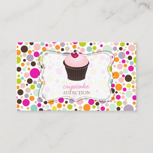 Tarjeta De Visita PixDezines diy cupakes+rainbow polka dots (Anverso)