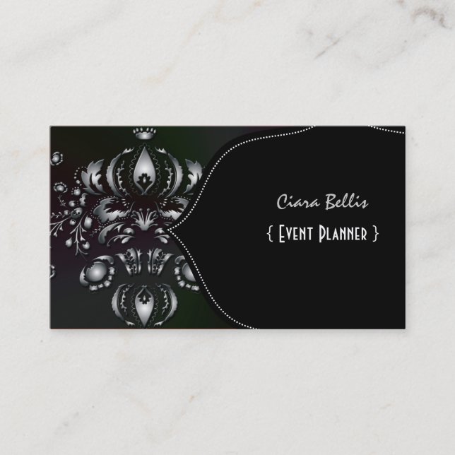 Tarjeta De Visita PixDezines Dolcè Damask/Faux Silver (Anverso)
