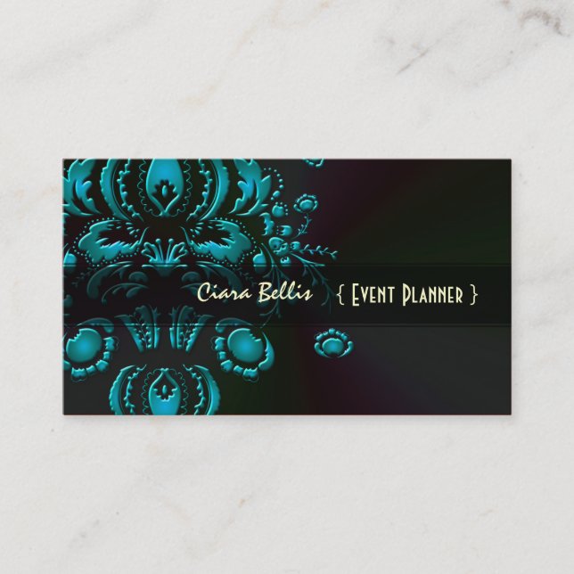 Tarjeta De Visita PixDezines Dolcè Damask/Verde azulada+Carbón (Anverso)