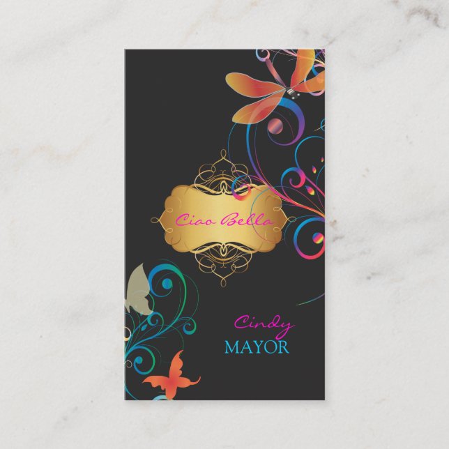 Tarjeta De Visita PixDezines Dragonflies Mariposas Muñecas Arcoiris (Anverso)