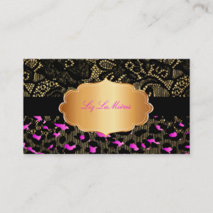 Tarjeta De Visita PixDezines encaje negro + cheetah rosa