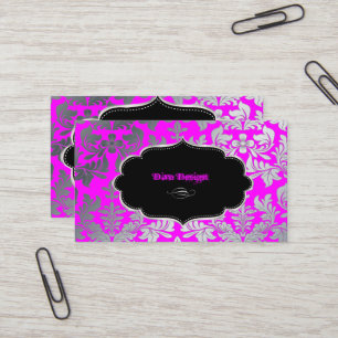 Tarjeta De Visita PixDezines falso damasco barroco plateado magenta