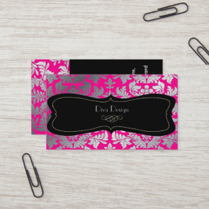 Tarjeta De Visita PixDezines Faux barroco damasco rosa caliente